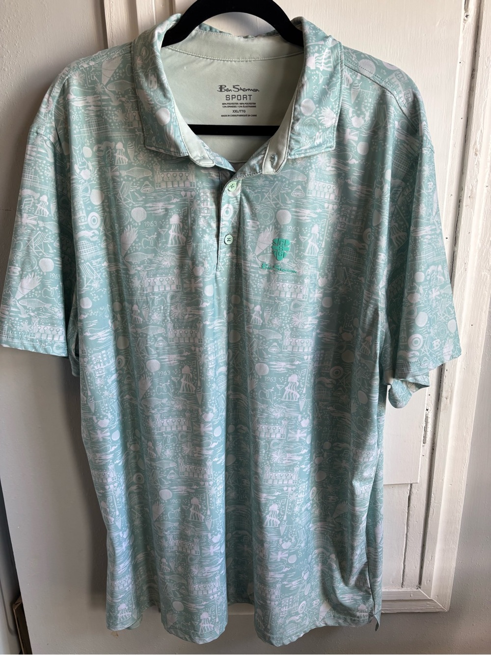Ben Sherman Sport Mint Green & White Printed Polo